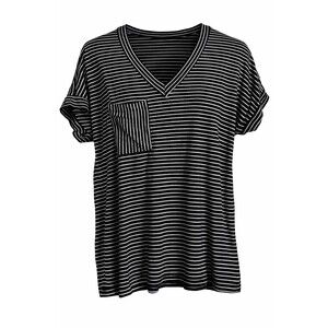 Spring Haze Black & White Striped V-Neck Pocket Top | Size Small | Made USA